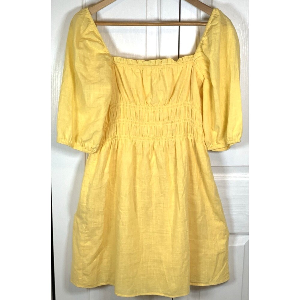 Lyn Burches Mini Dress A1168 Tiered Babydoll Puff Sleeve Smocked Off Shoulder L